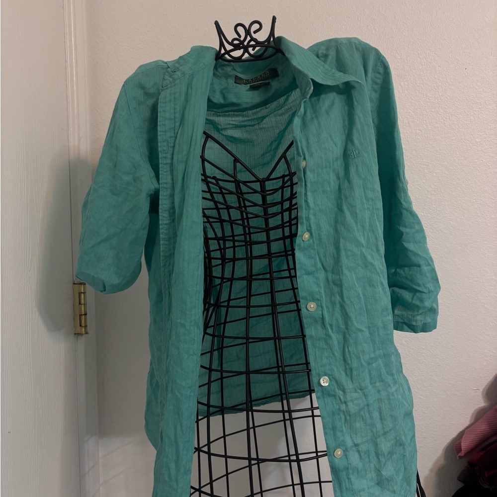 Lauren Ralph Lauren Teal Button-Down Shirt with Graphic Tank